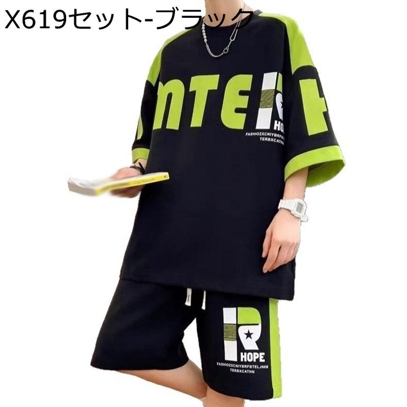 夏服 tシャツ セットアップ メンズ トップス ハーフパンツ 切り替え