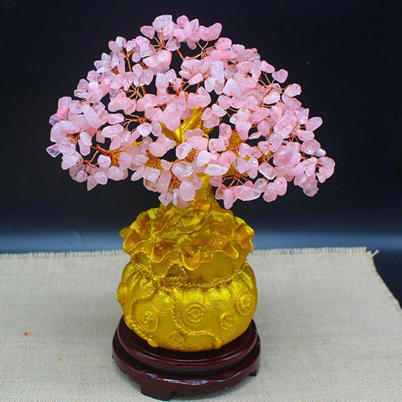 天然石水晶のお花　置物　彫物NO.121013 招財樹 水晶 天然石金のなる木 柳 ヤナギの木 開運グッズ 風水置物