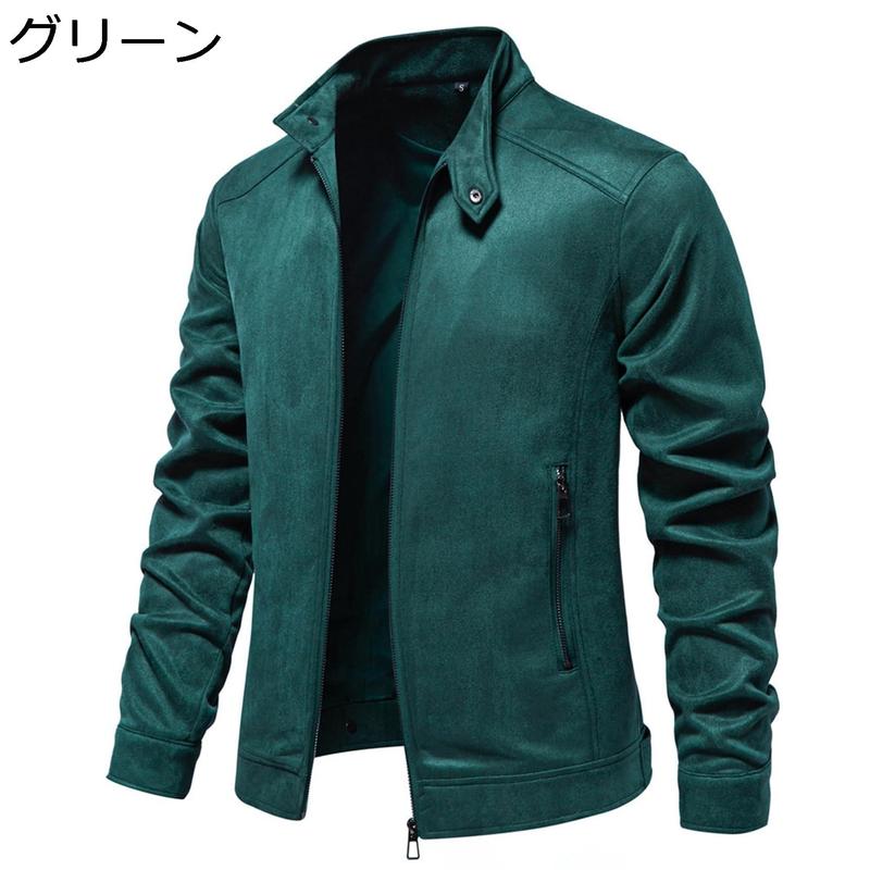 ライダースジャケット　グリーン　未使用 革ジャン ライダースジャケット メンズ フェイクスエードマット感