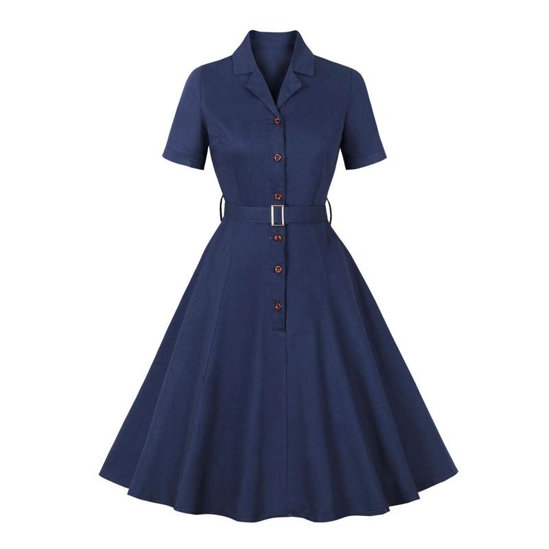 40s 50s Vintage レーヨン ワンピース ドレス ロカビリー レトロワンピース ロカビリードレス 50年代風 綿95% 半袖 折り襟