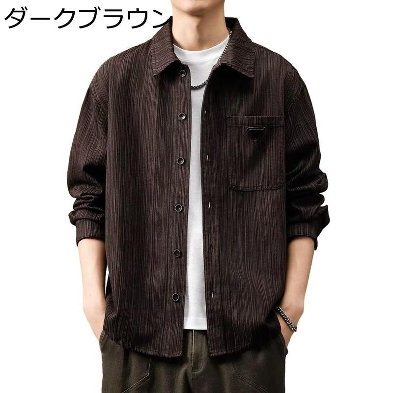ストライプ柄 長袖 メンズ カジュアル 開襟シャツ 紳士 シャツ