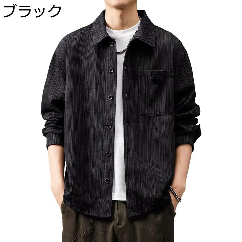 ストライプ柄 長袖 メンズ カジュアル 開襟シャツ 紳士 シャツ