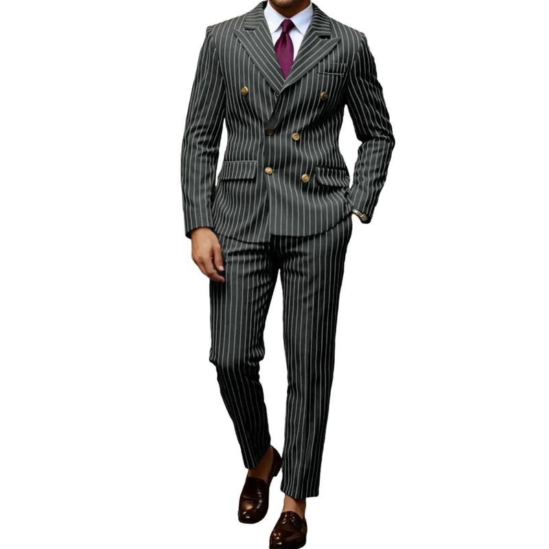 ひでボー様　美品　ジャケット、ベスト、パンツ×２　XL（LL）相当オーダースーツ ビジネススーツ メンズ スーツ 2点セット 縦ストライプ 欧米風 ダブル