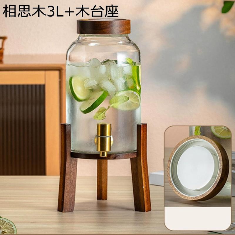 ドリンクサーバー ガラス 木台付 ジャグ 飲料ディスペンサー 貯蔵
