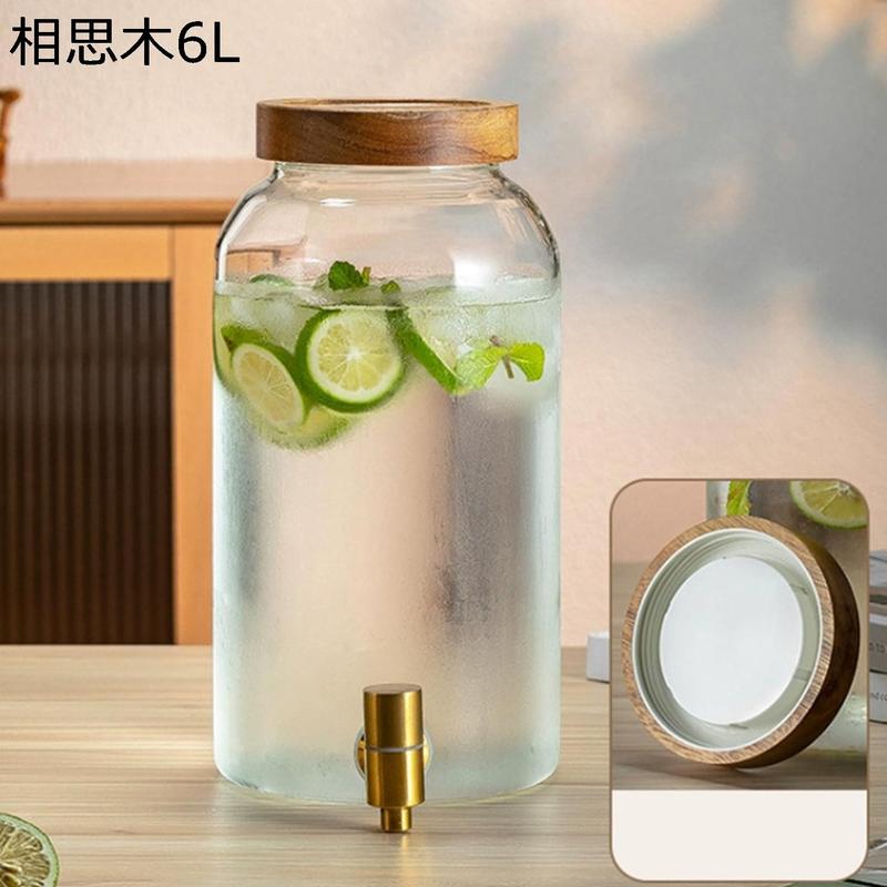 ドリンクサーバー ガラス 木台付 ジャグ 飲料ディスペンサー 貯蔵