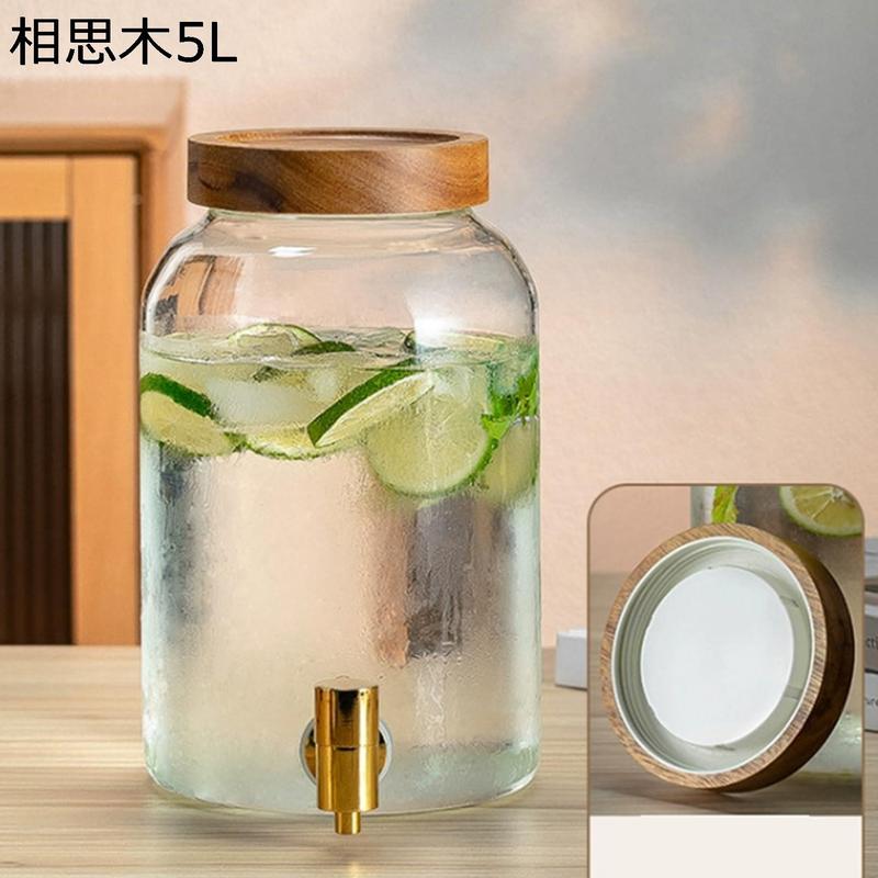 ドリンクサーバー ガラス 木台付 ジャグ 飲料ディスペンサー 貯蔵