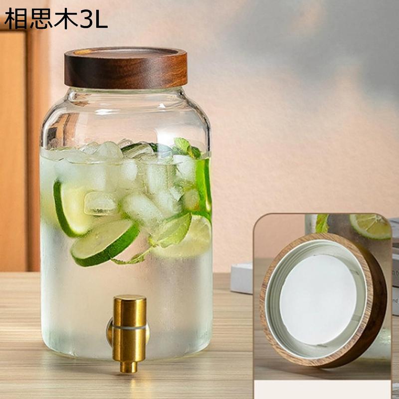 ドリンクサーバー ガラス 木台付 ジャグ 飲料ディスペンサー 貯蔵