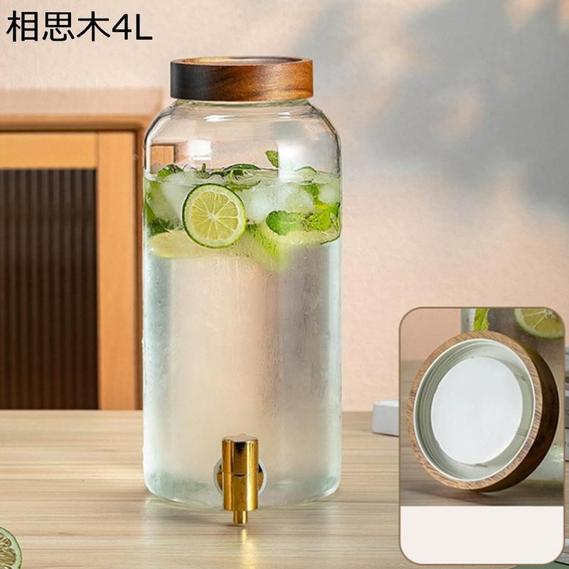 ドリンクサーバー ガラス 木台付 ジャグ 飲料ディスペンサー 貯蔵