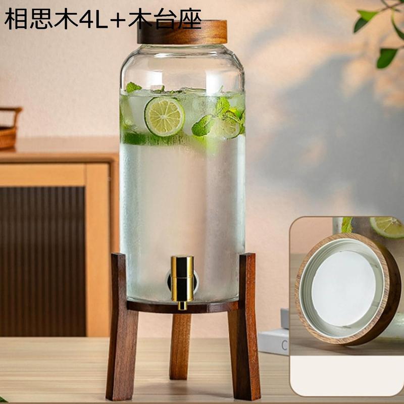 ドリンクサーバー ガラス 木台付 ジャグ 飲料ディスペンサー 貯蔵