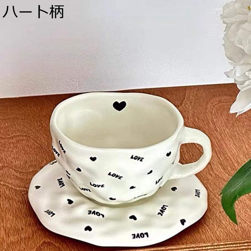 カップソーサー コーヒーカップ ?240ml ハート柄 陶器 丈夫で長持ち