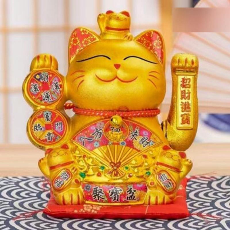 電動招き猫 ゴールド色 置物 磁器製 金運大来福 大型プレミアムモデル