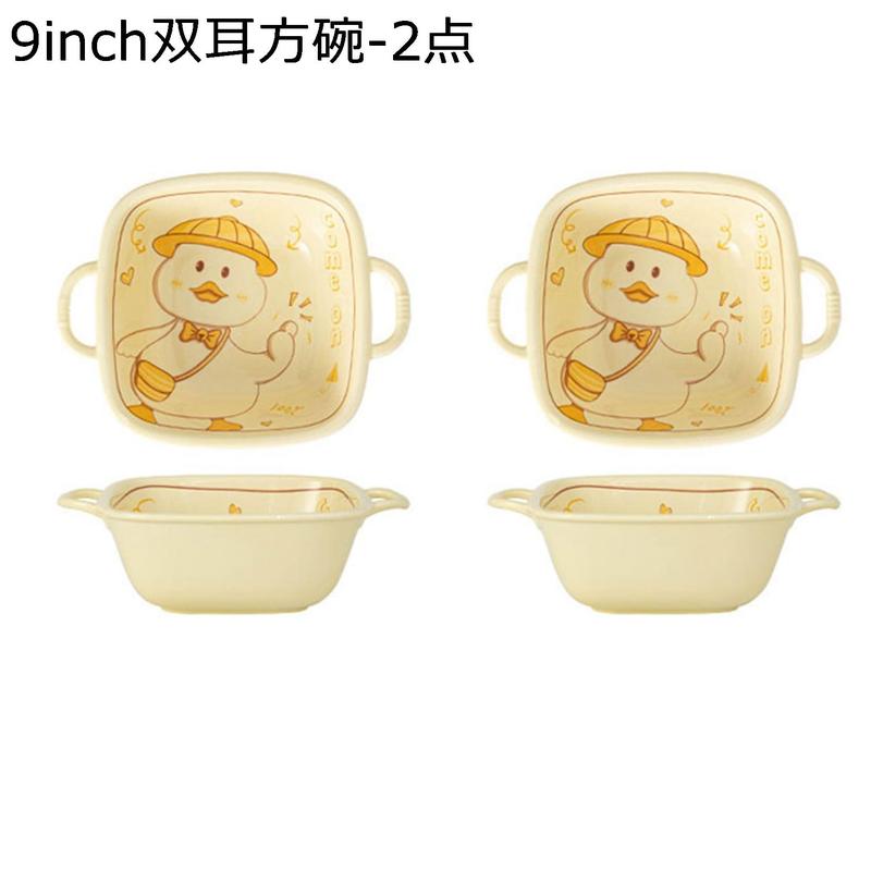 【新品未使用品】アヒル　食器　6点セット 食器セット お皿 碗 2個・4個セット アヒル ダック柄 鴨 イエロー