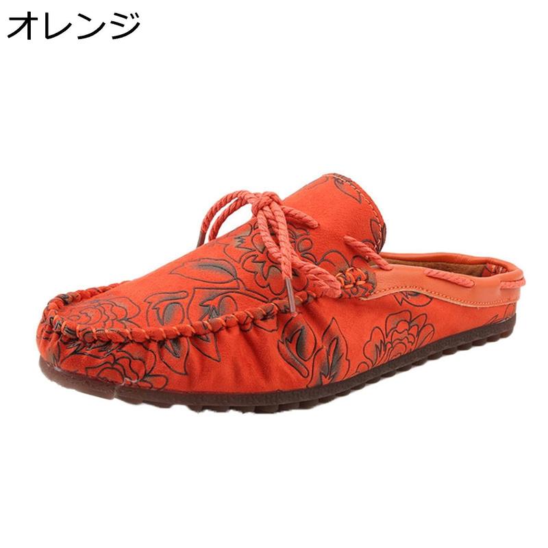サボ ローファー スエード 花柄 モカシン かかとなし スリッポン 紳士