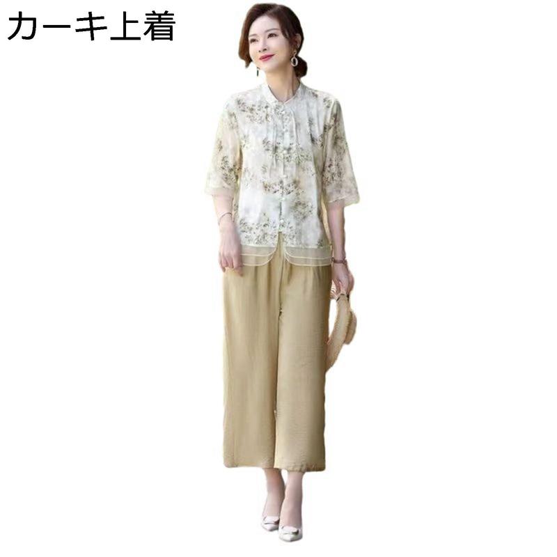 ブラウス レディース 5分袖 花柄 シフォン tシャツ オーガンジー