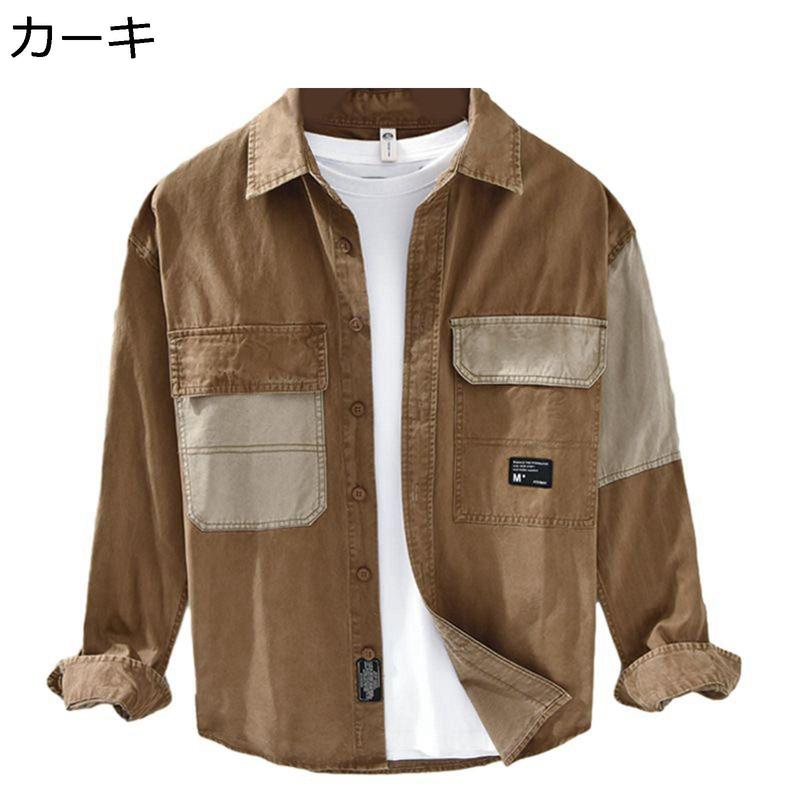 メンズ デニムシャツ パッチワーク ワークシャツ 綿100% デニム