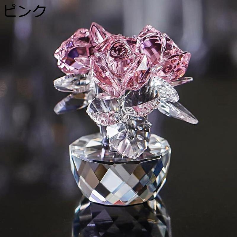 クリスタルガラス製 ピンクローズ 置物 薔薇の花 クリスタル ガラス 置物 ヒーリング インテリア ガラス