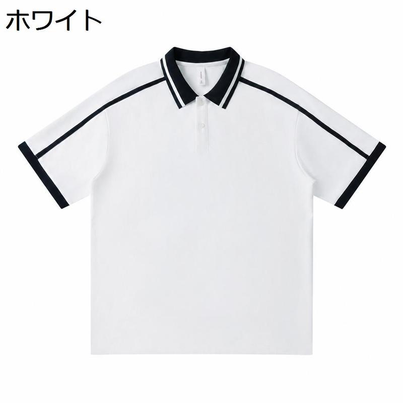 ポロシャツ メンズ 半袖 Tシャツ 襟付き トップス 配色 ライン入り