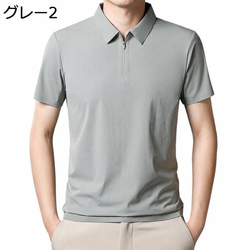 MARK&LONA 半袖　ポロシャツ　ハーフジップ　グレー系 ポロシャツ メンズ ハーフジップ 半袖 吸汗速乾 接触冷感 ジップアップ
