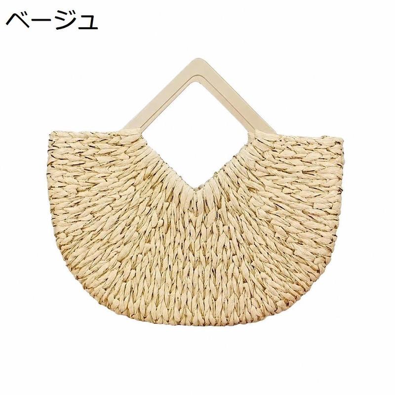 【現品限り】 ウッドハンドル ストローバッグ かご 麻 マザーズバッグ かごバッグ レディース ストロー 半円形 菱形ウッドハンドル 大容量
