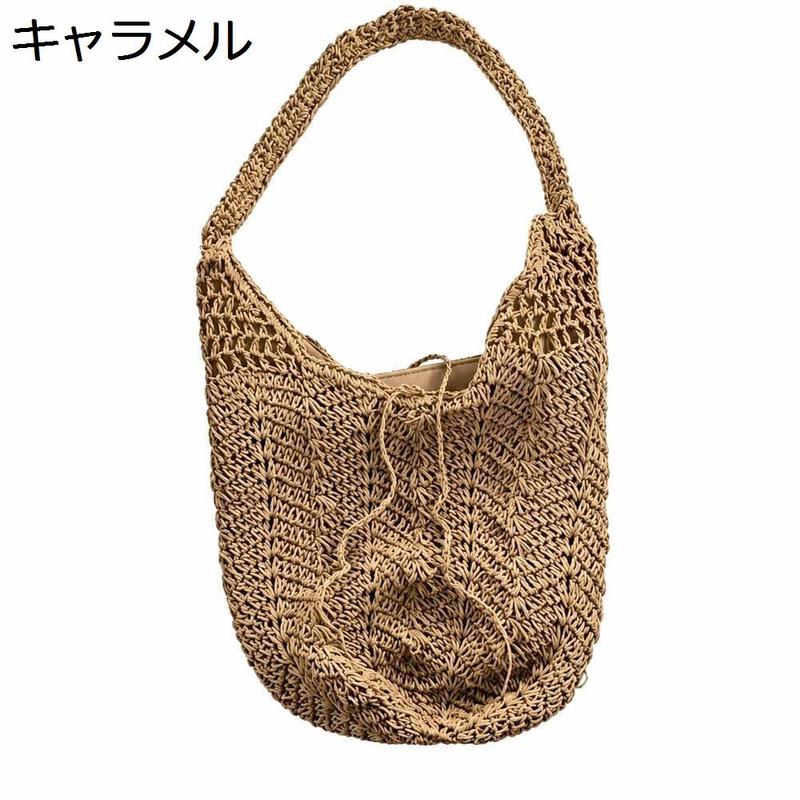 編みバッグ クロシェ ショルダー メッシュ 透かし編み トートバッグ