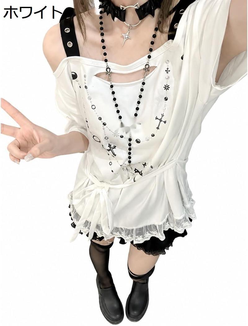 TRALALA LIZLISA オフショルダー　チュニック y2k 00s 希少 地雷系 Tシャツ Y2K トップス オフショルダー 肩出し レース リボン