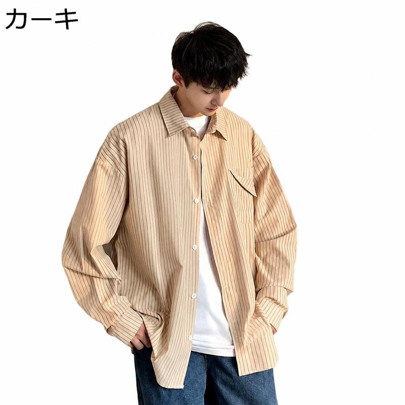 ストライプシャツ メンズ 長袖 ビッグシルエット ゆったり カジュアル