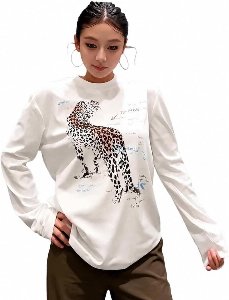 ロングTシャツ レディース ロンT レオパード ヒョウ柄 プリント