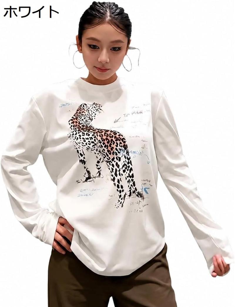 ロングTシャツ レディース ロンT レオパード ヒョウ柄 プリント