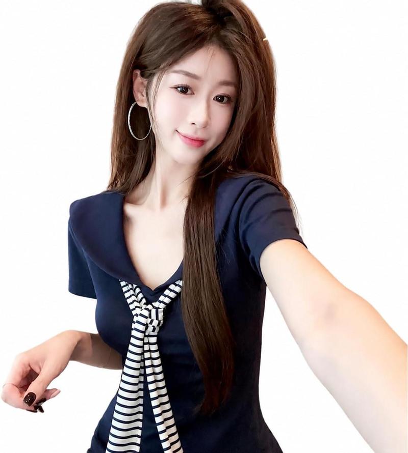 セーラーカラー Tシャツ 半袖 レディース 制服風 トップス 襟付き V