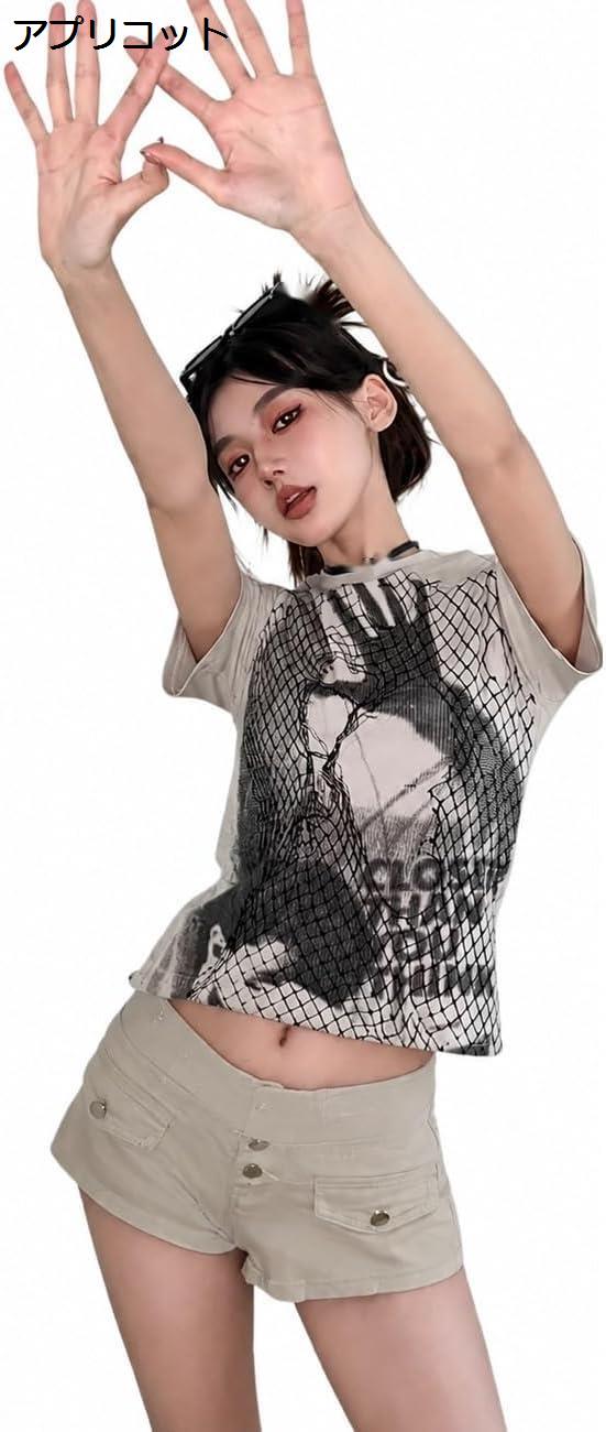 Tシャツ レディース 半袖 へそ出し クロップド丈 抽象 グラフィック