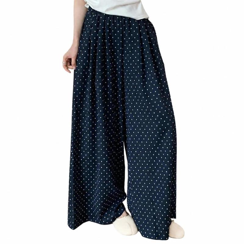 ワイドパンツ レディース ドット柄 水玉 ハイウエスト ゆったり 体型