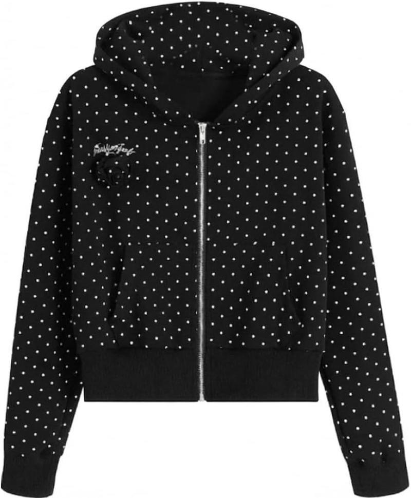 パーカー レディース ジップアップ ドット柄 水玉柄 ショート丈