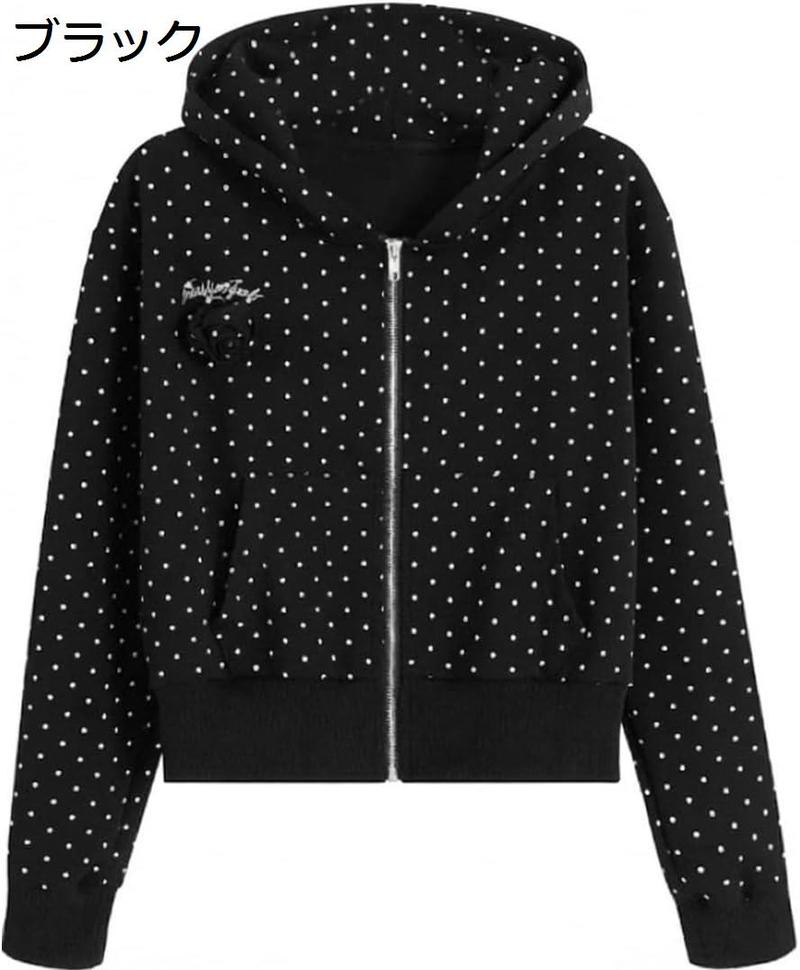 パーカー レディース ジップアップ ドット柄 水玉柄 ショート丈