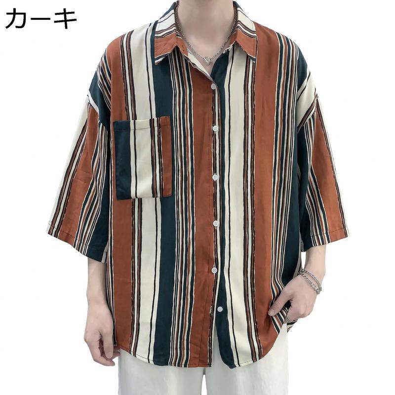 ストライプシャツ メンズ 半袖 カジュアル トップス オーバーサイズ