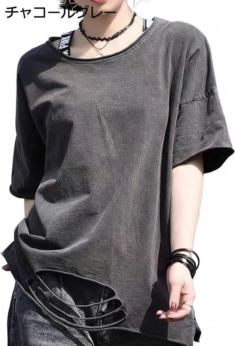 Tシャツ レディース 半袖 ダメージ加工 ビッグシルエット オーバー