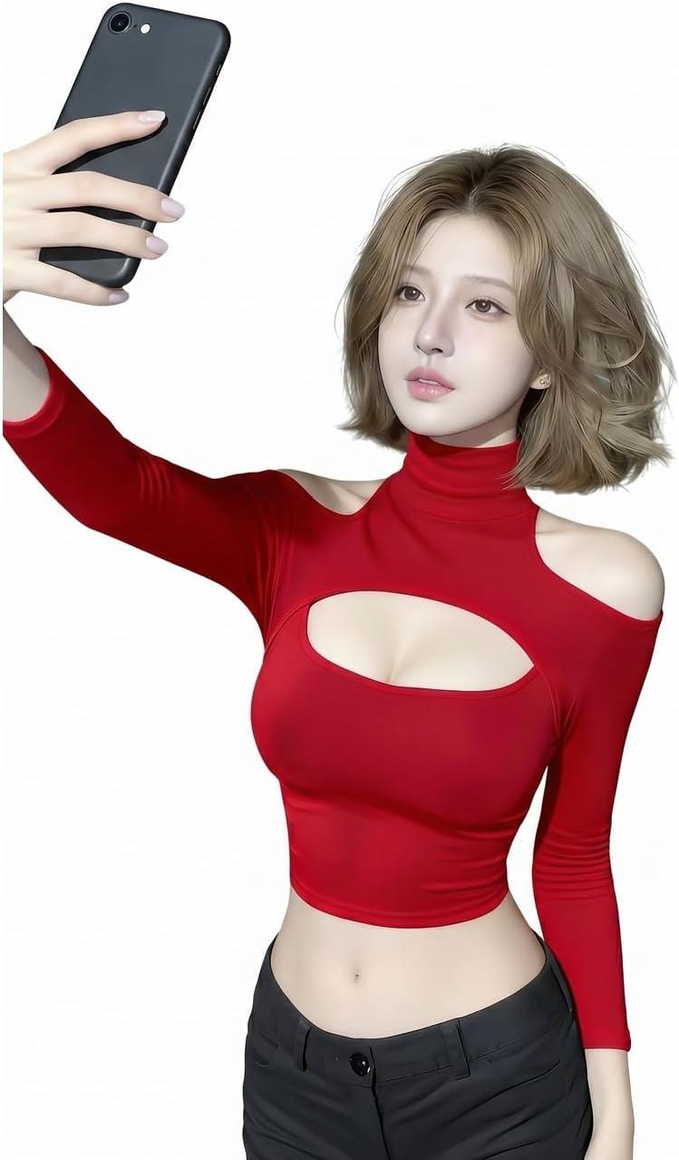 カットソー レディース セクシー トップス 肩出し 胸開き タイト 長袖