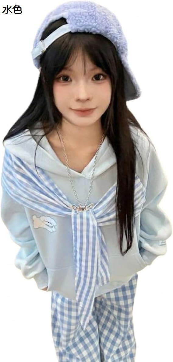 パーカー レディース フーディー ゆったり ギンガムチェック リボン