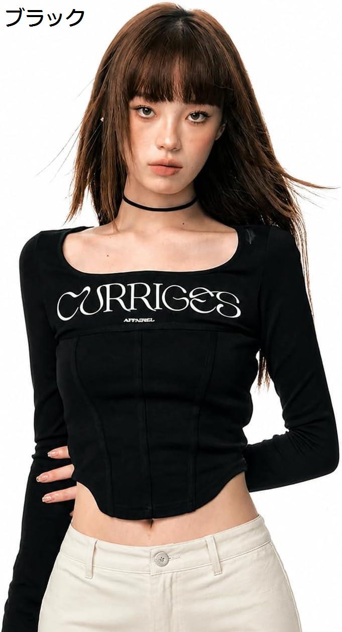 ロンT レディース 長袖 Tシャツ クロップド丈 スクエアネック 