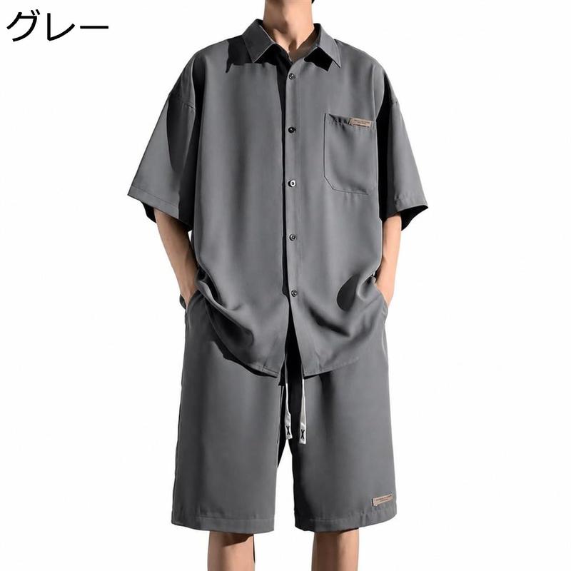 セットアップ メンズ 夏 半袖 シャツ ハーフパンツ 上下セット
