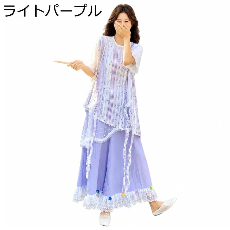 セットアップ レディース 体型カバー 3点セット ワイドパンツ 半袖 