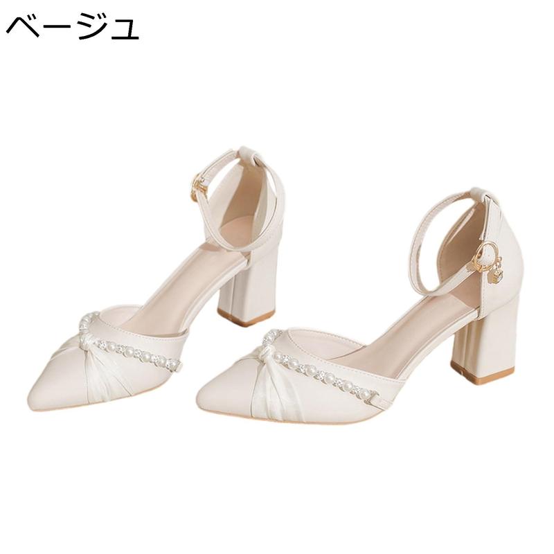 大きいサイズ 白 パンプス レディース 7cmヒール 太ヒール ストラップ
