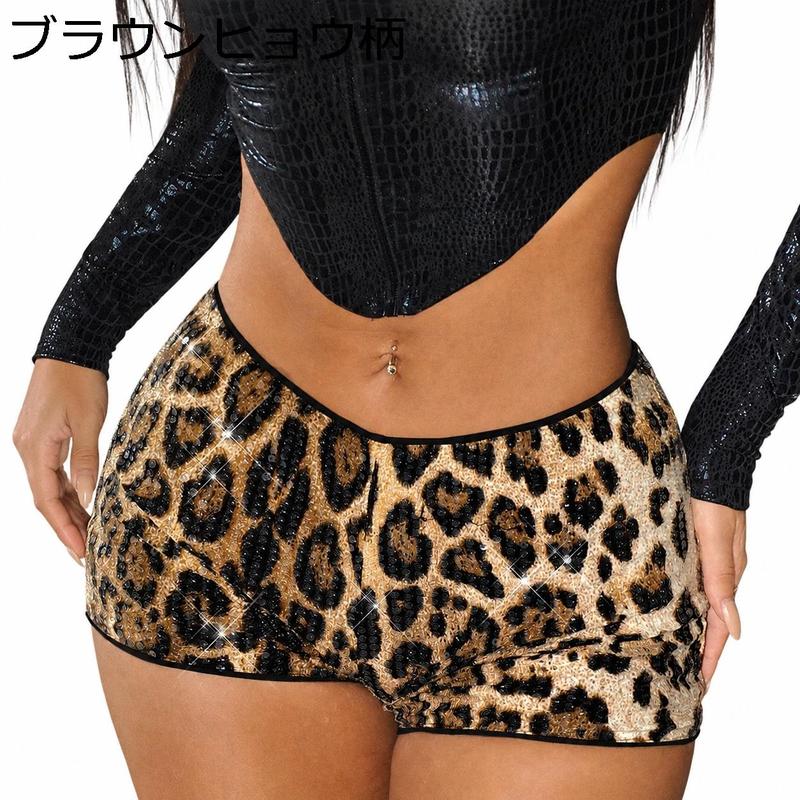 ショートパンツ レディース ホットパンツ ヒョウ柄 スパンコール