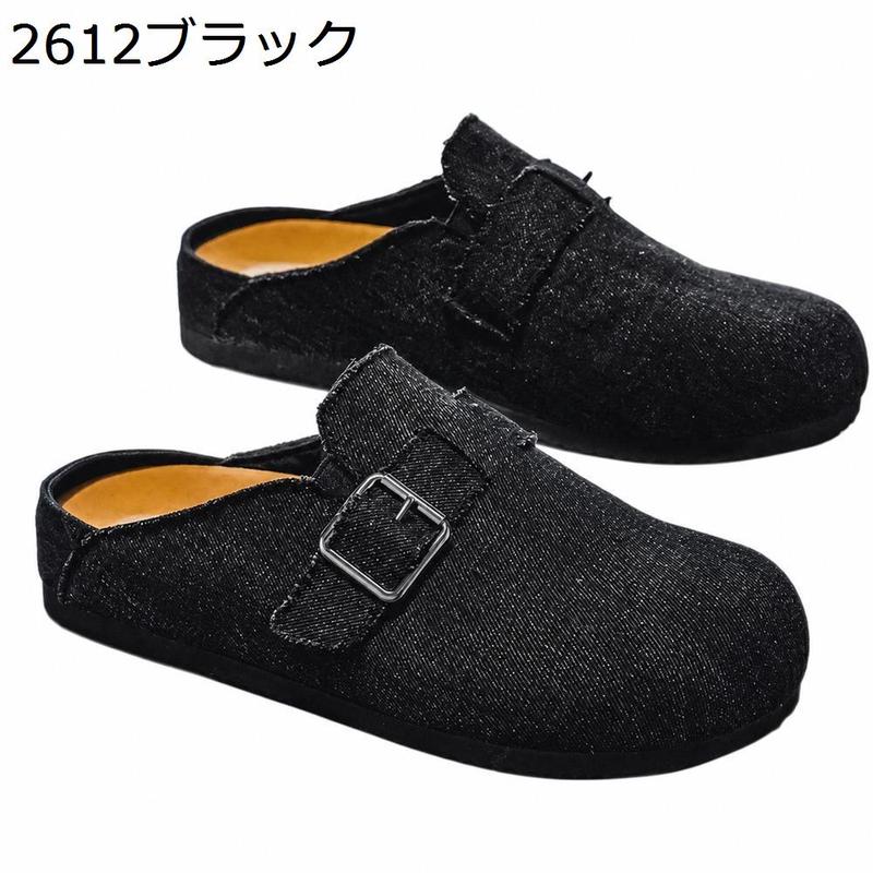 サボサンダル メンズ クロッグスリッポン デニム調 バックル付き つっ