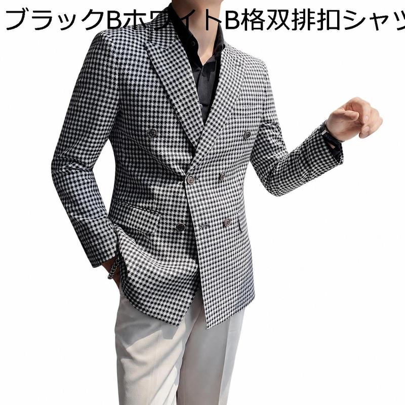 テーラードジャケット メンズ スリム 千鳥格子 ジャケット シングル 1