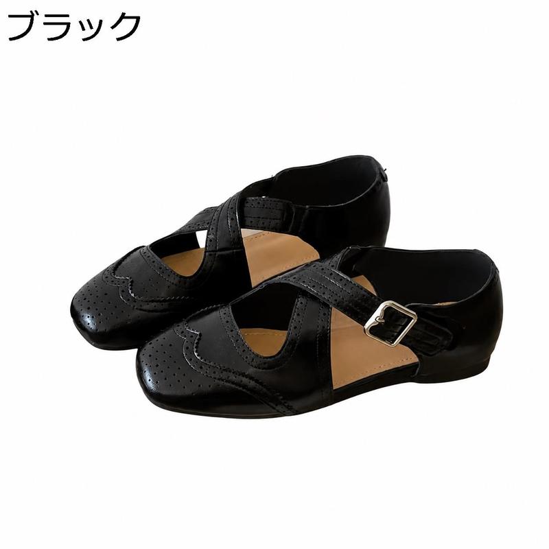 メリージェーン パンプス スクエアトゥ クロスストラップ フラット