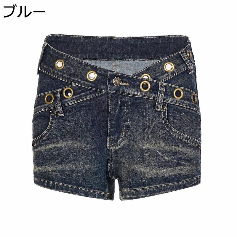 デニムショートパンツ レディース ローライズ ホットパンツ ハトメ