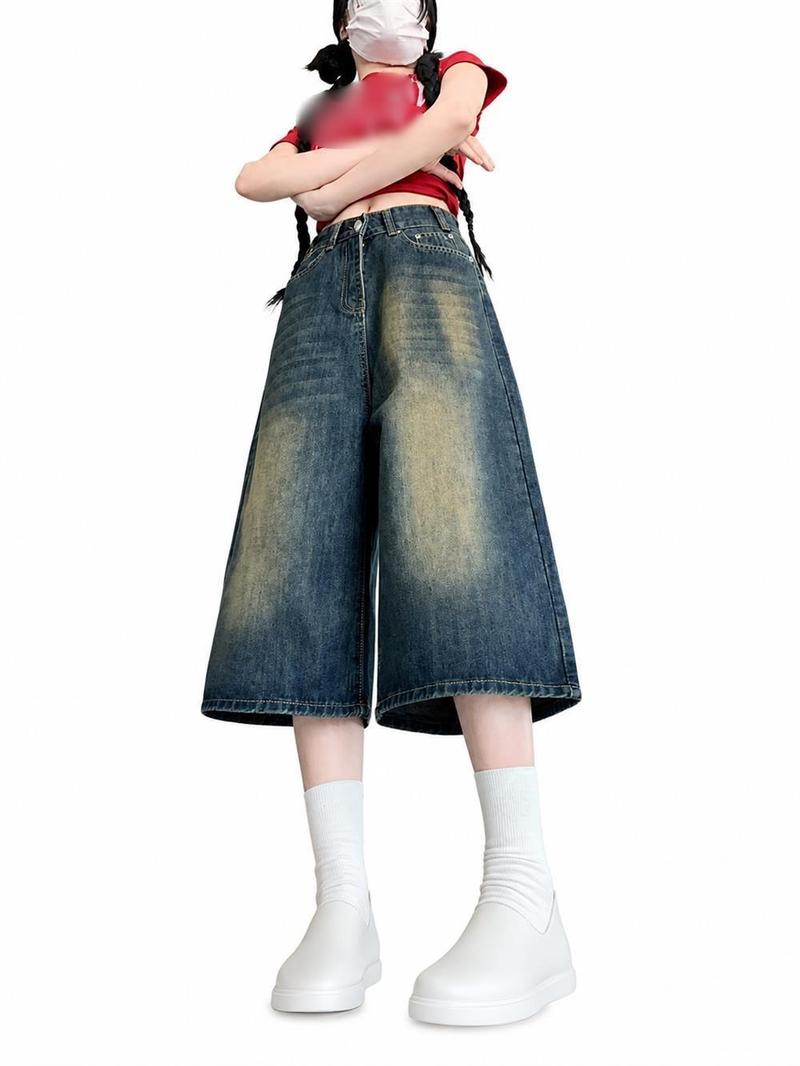 デニムパンツ レディース クロップドパンツ ワイド ジーンズ ジーパン