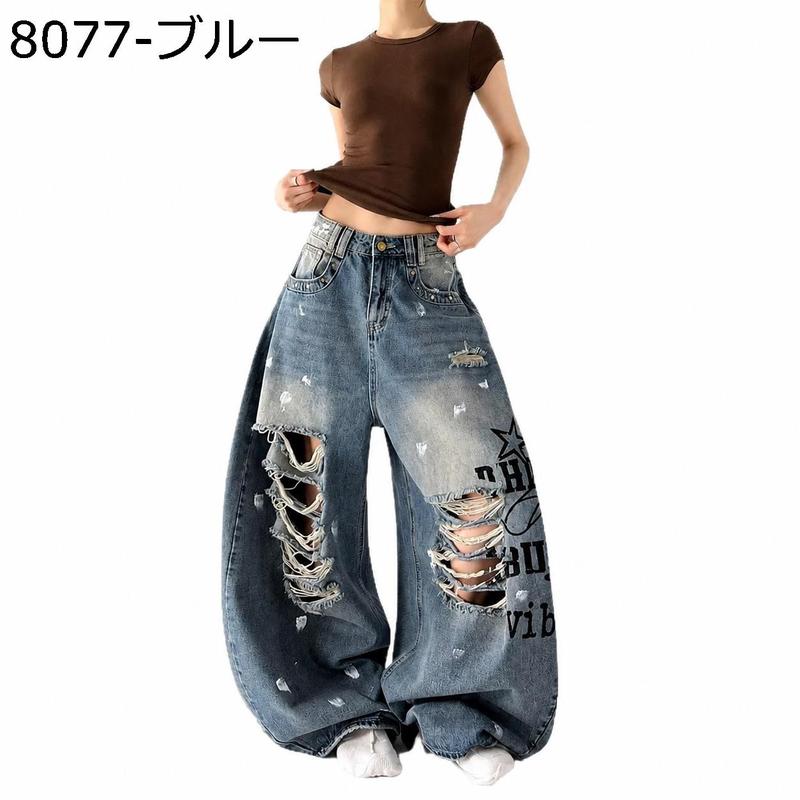 デニムパンツ レディース ダメージ ジーンズ バギーパンツ クラッシュ