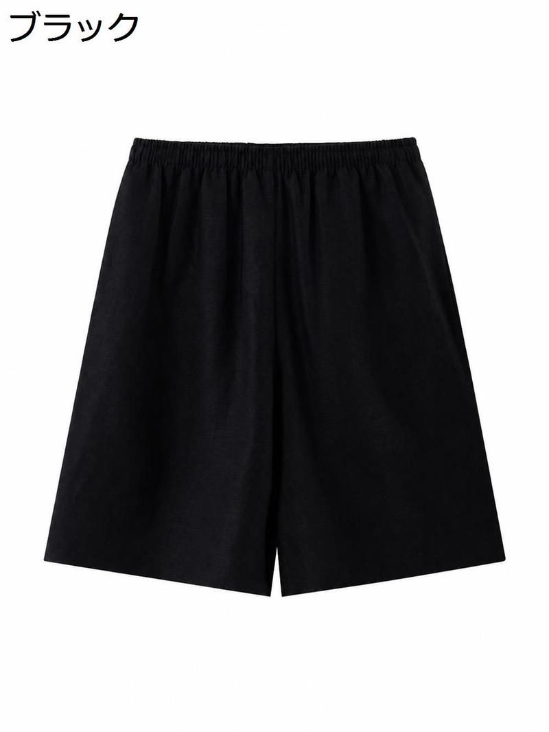 ハーフパンツ レディース リネン 麻 ショートパンツ ワイド 膝丈 五分