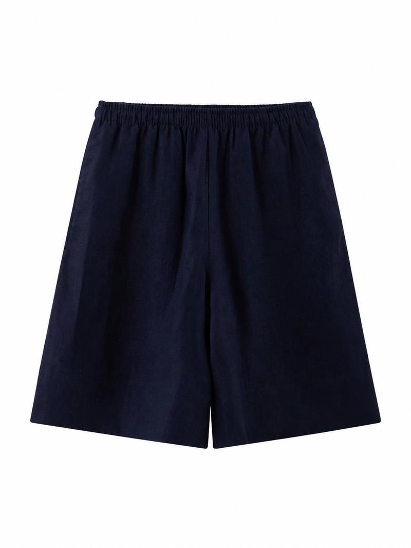 ハーフパンツ レディース リネン 麻 ショートパンツ ワイド 膝丈 五分